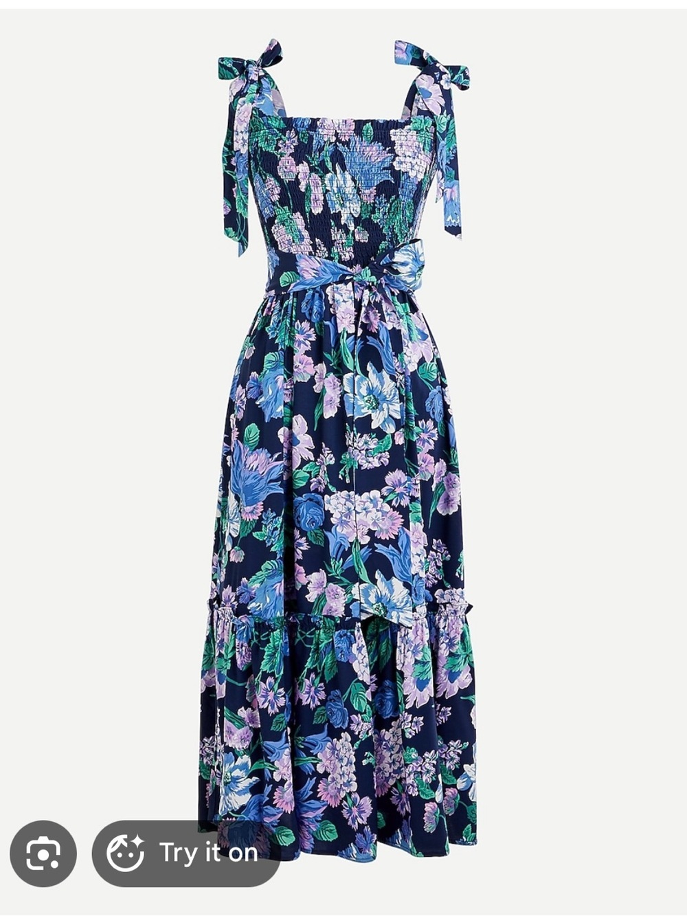 J. Crew Navy Floral Tie-Shoulder Maxi Dress